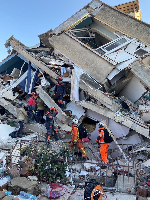 UK rescue team on a collapsed building due to earthquake in Turkey