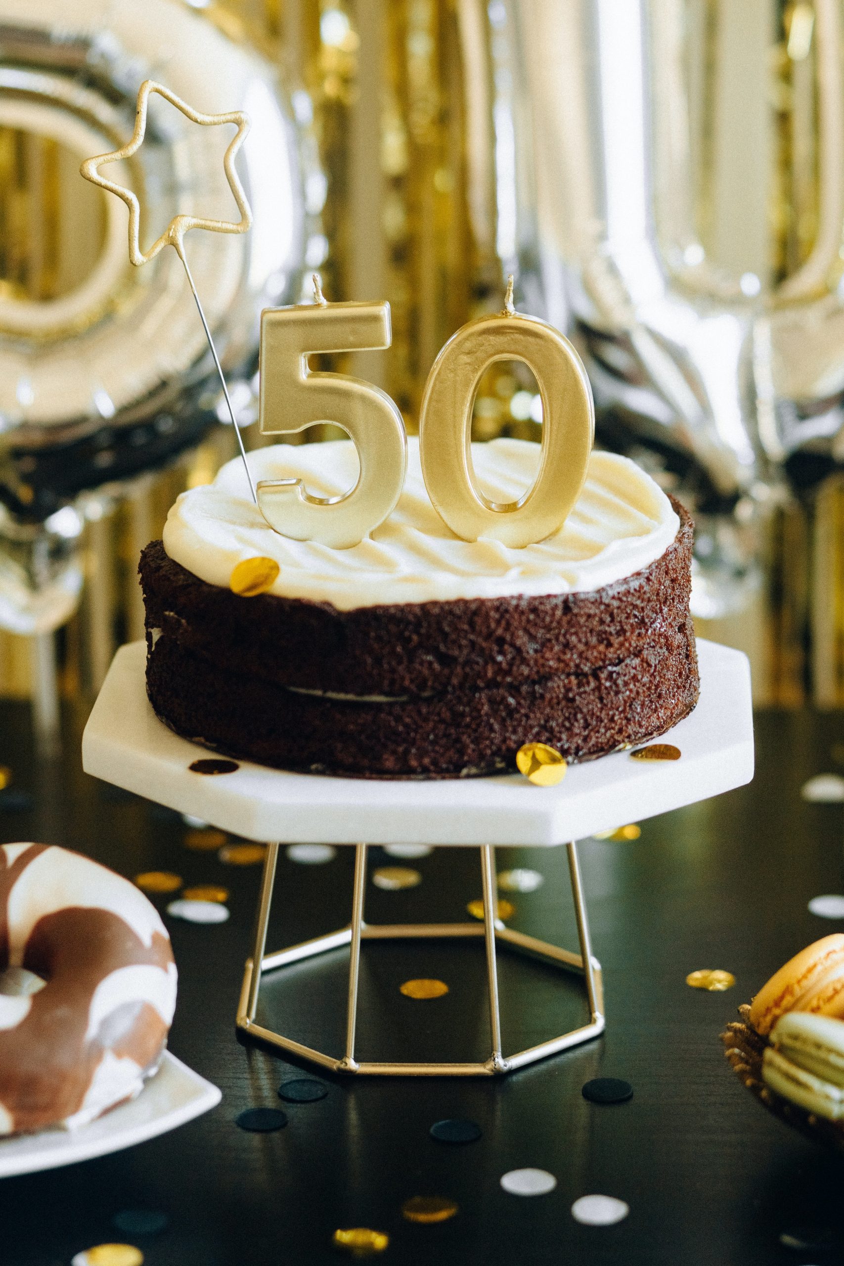 Chocolate Cake on White Cake Stand