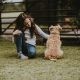 Girl petting a dog