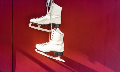 anged Pair of White Leather Figure Skates