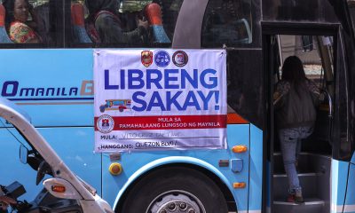 Bus with LIBRENG SAKAY tarpaulin