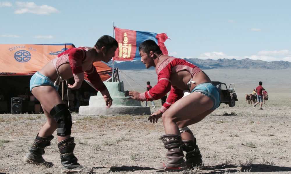Wrestling During the Traditional Naadam Festival in Mongolia