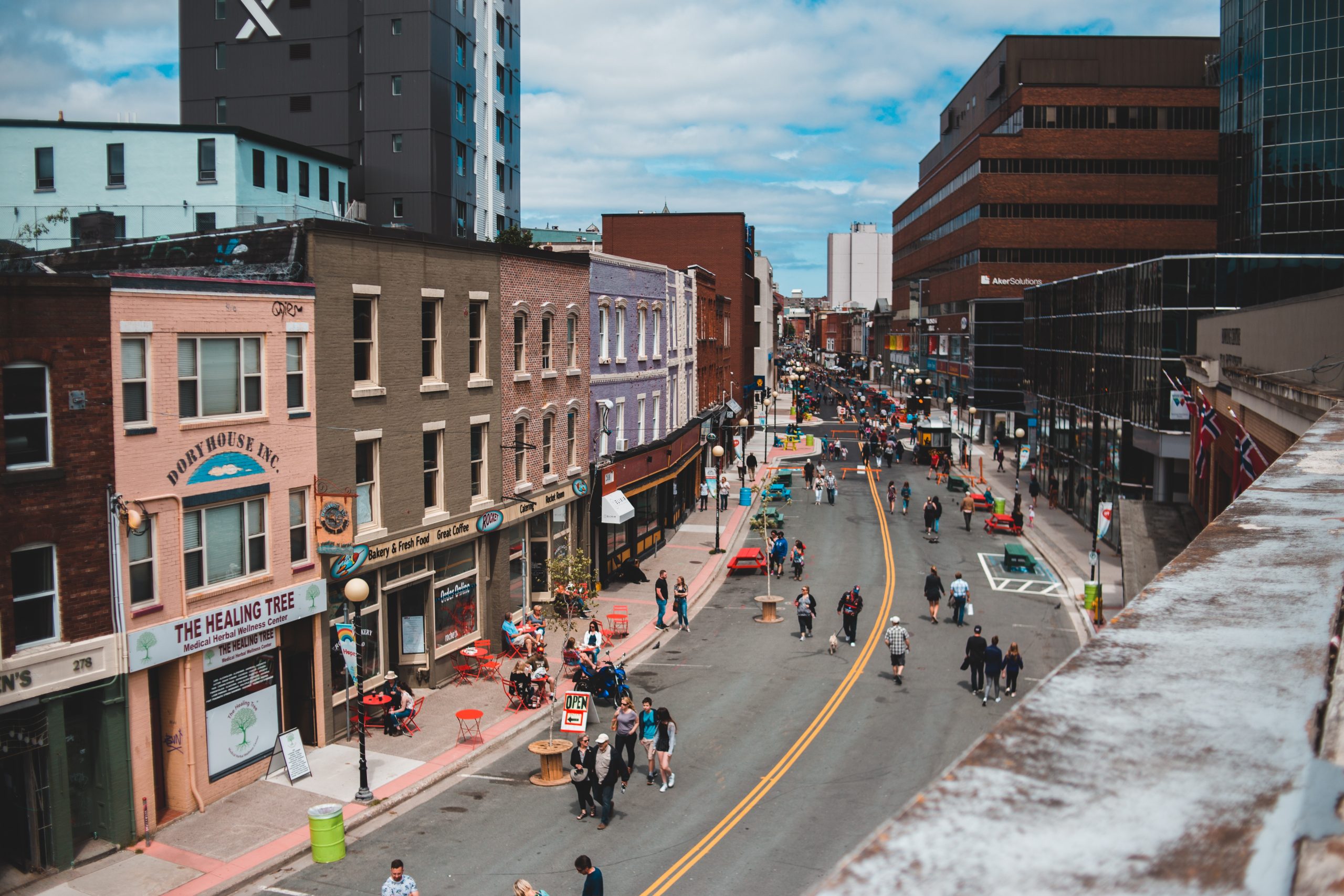 People walking down street in downtown