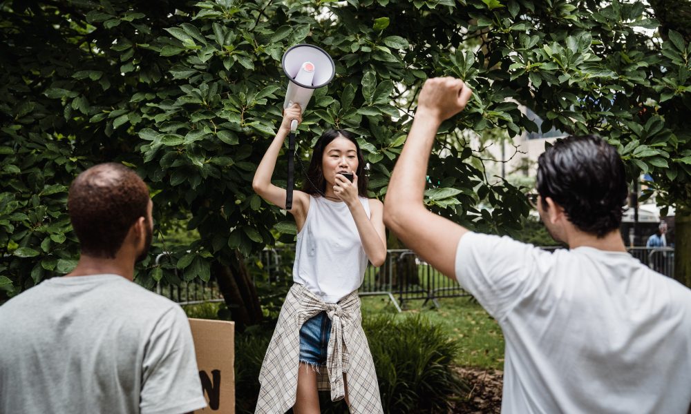 Woman holding Megaphone