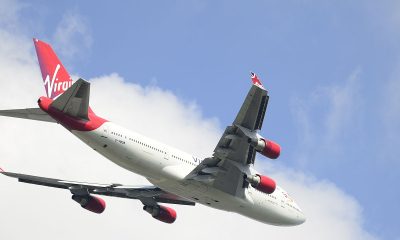 Virgin aircraft flying at the sky