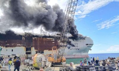 smoke from burning MV Diamond Highway
