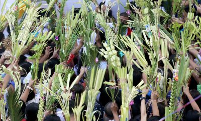 Devotees waving their palm fronds