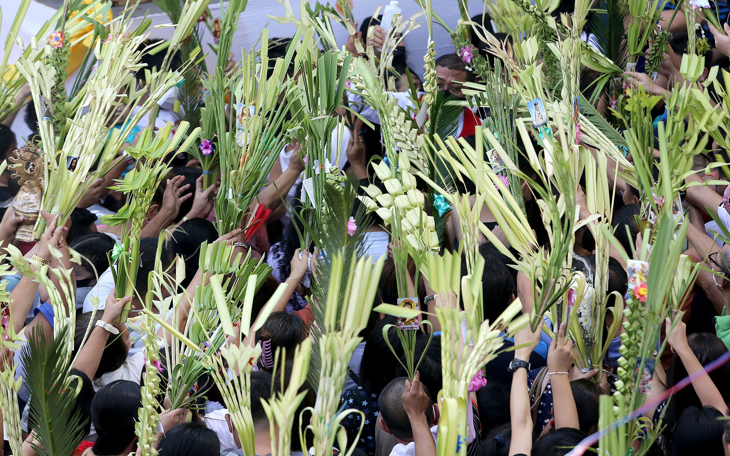 Devotees waving their palm fronds