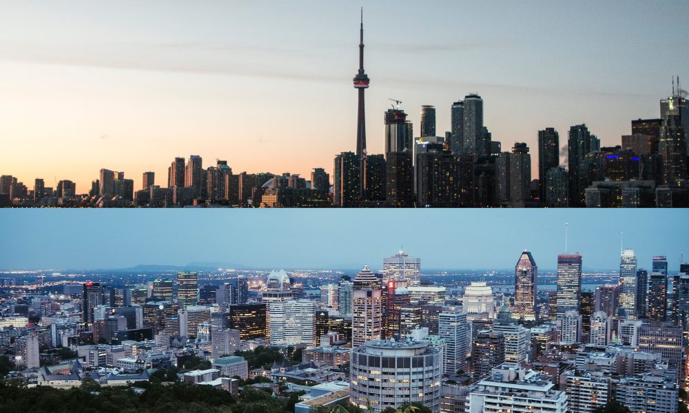 aerial views of Toronto and Montreal skyscrapers