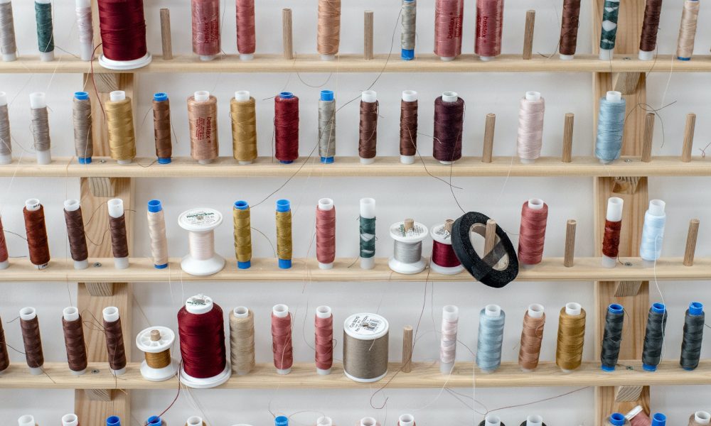 Various types of thread for sewing inside store for needlework