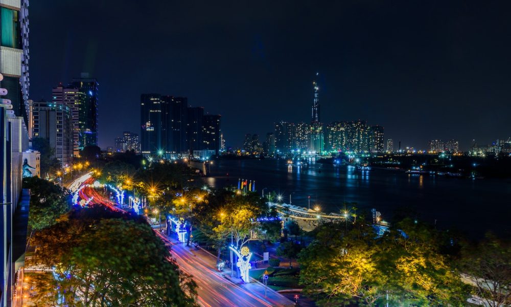 Vietnam skyscrapers at night