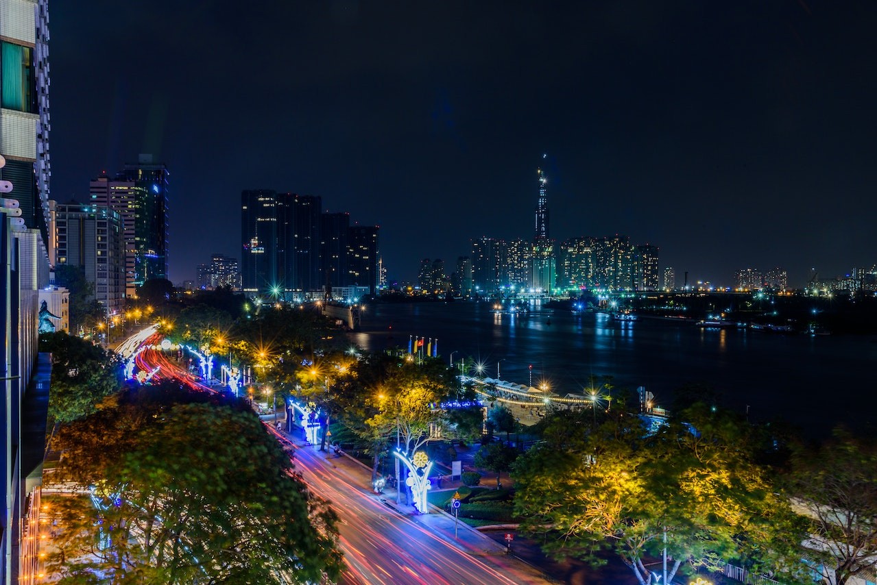 Vietnam skyscrapers at night