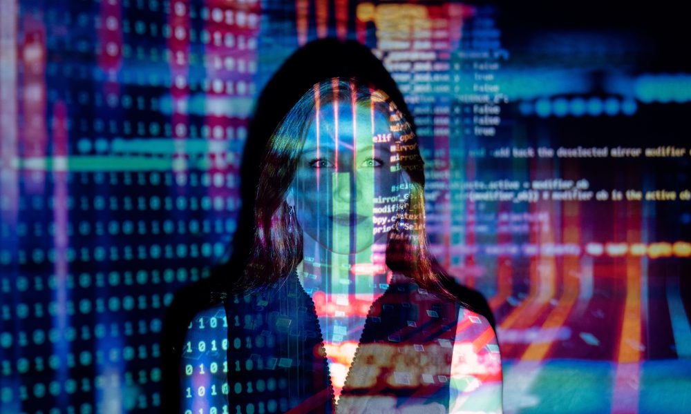 Code Projected Over Woman