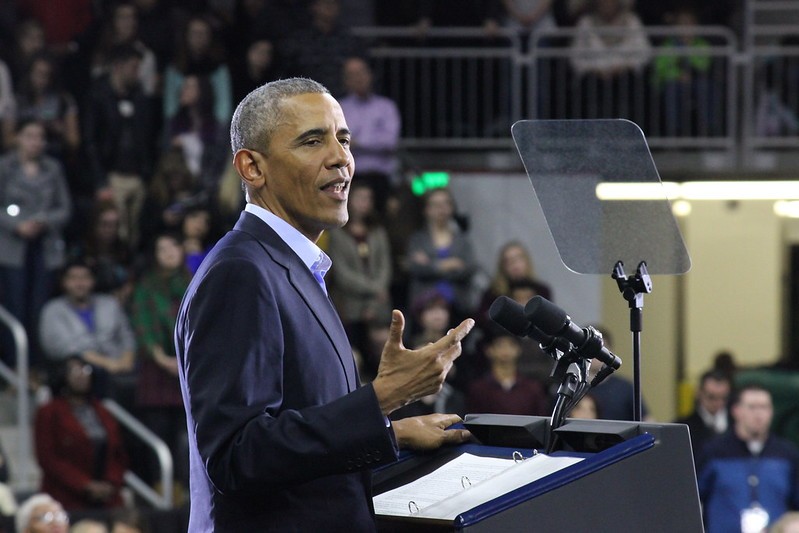 Former US President Barack Obama making a speech