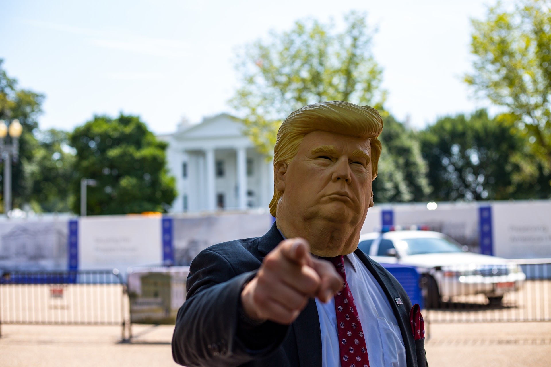 Trump's impersonator wearing a Trump mask