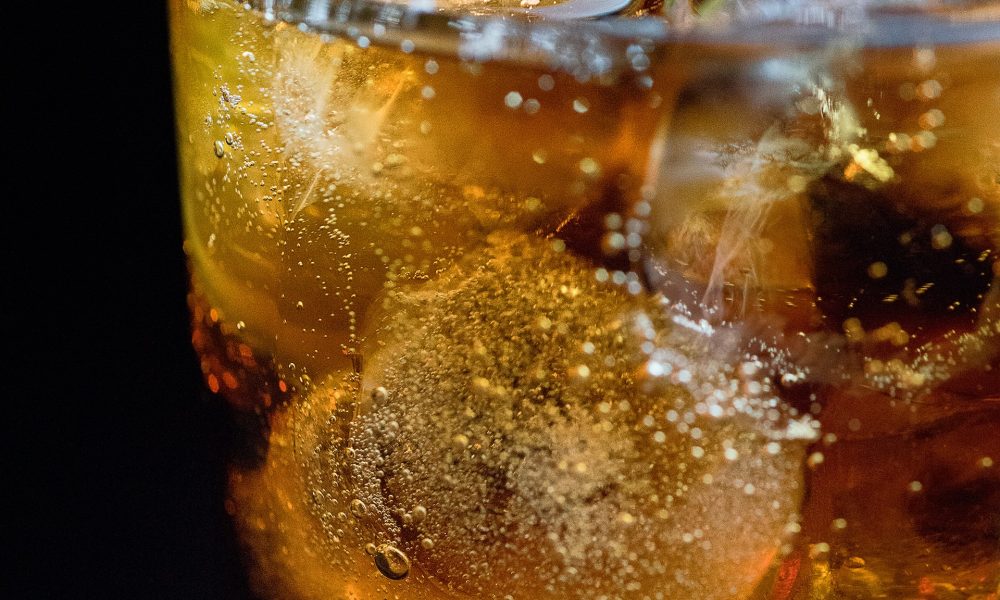 glass of softdrinks with ice