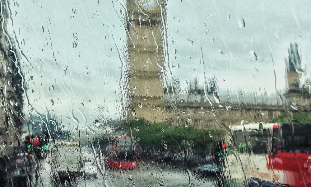 raining in london with big ben outside