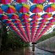 colorful umbrellas hanging as roof