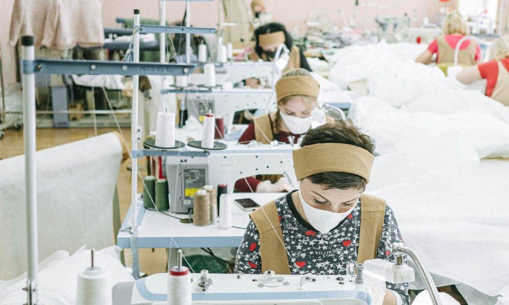 Women Wearing Face Masks Working in a Sewing Factory