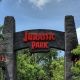 The entrance to Jurassic Park, at Universal Studios Islands of Adventure in Orlando, Florida.
