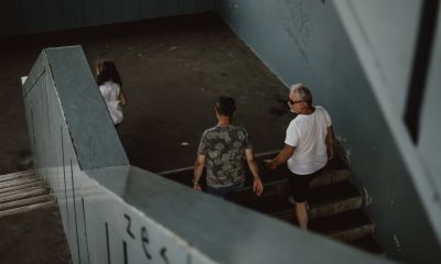 men walking on stairs