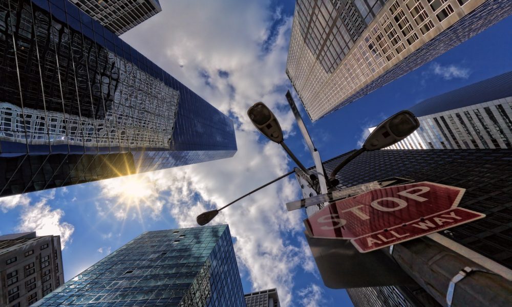 worm's eyeview of buildings