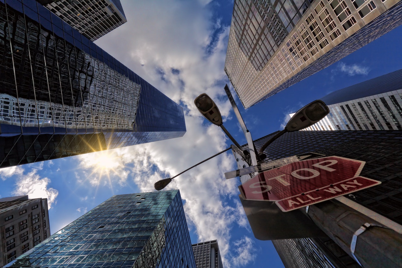 worm's eyeview of buildings