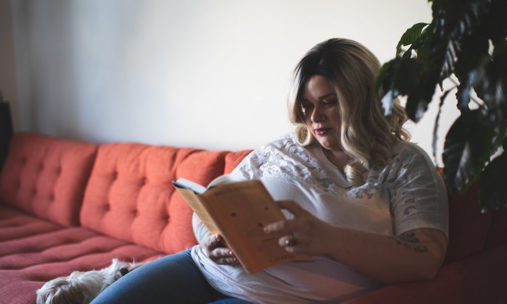 woman sitting on couch