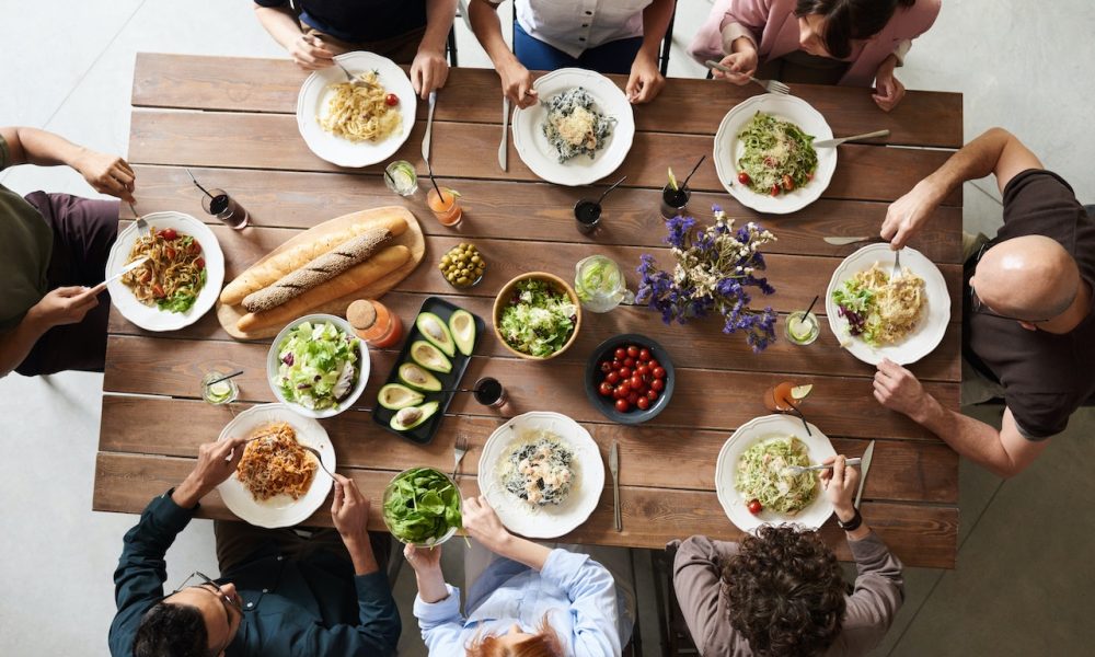 people eating on a table