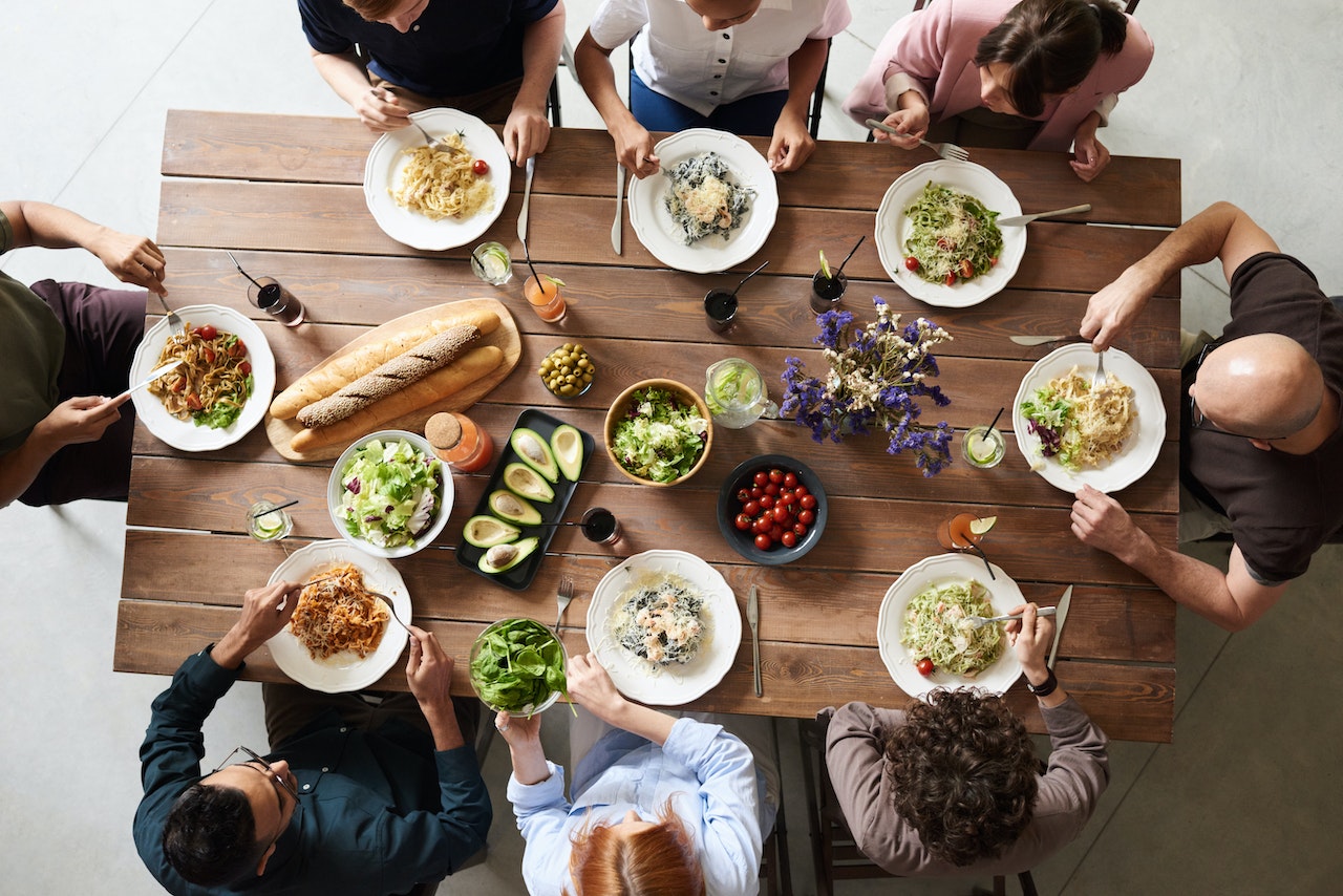 people eating on a table