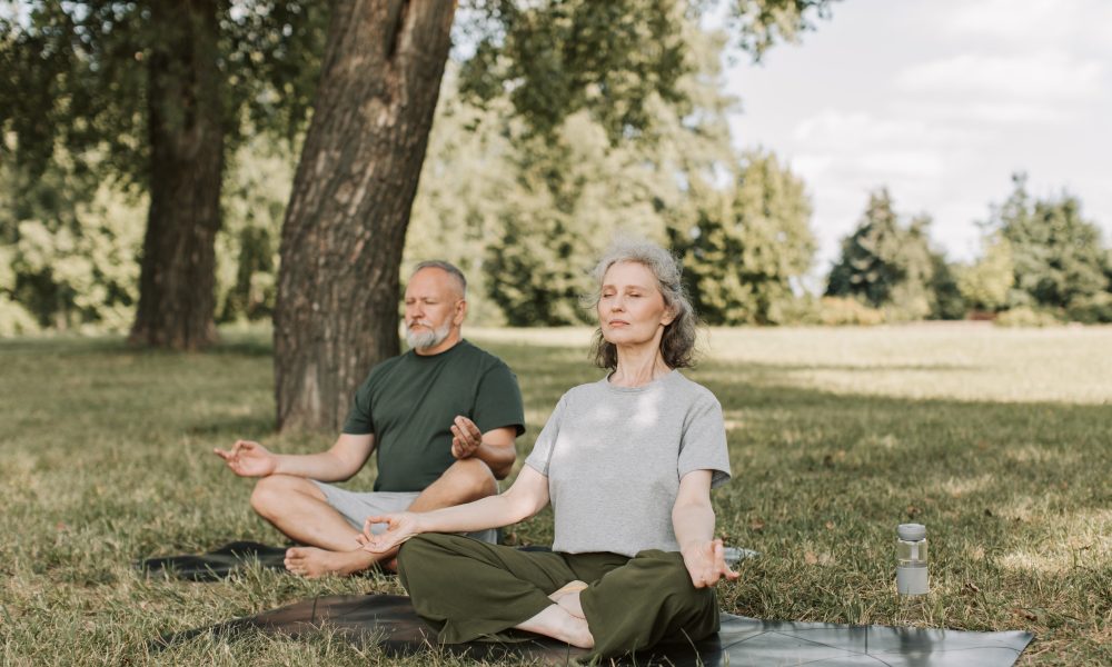 An Elderly Couple Meditating in the Park