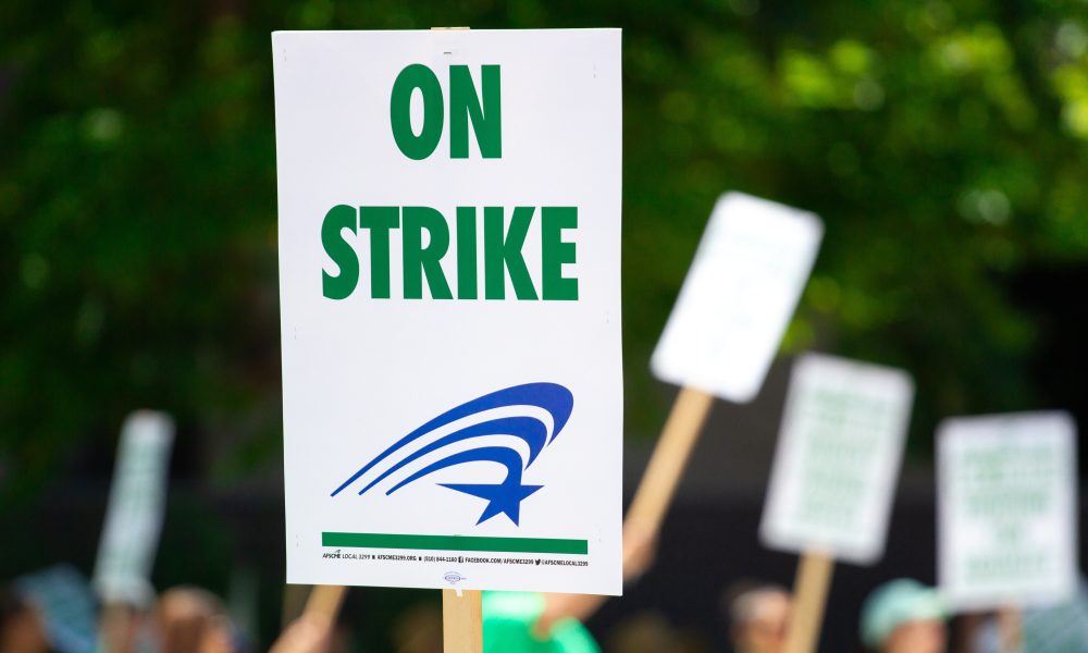 People Rallying Carrying on Strike Signage