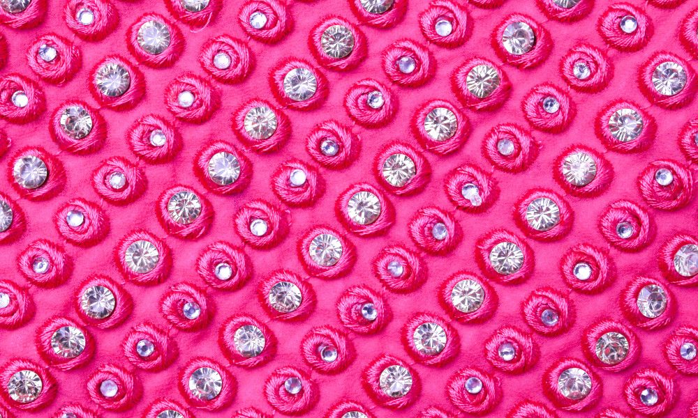 Diamonds Sewed on Pink Fabric