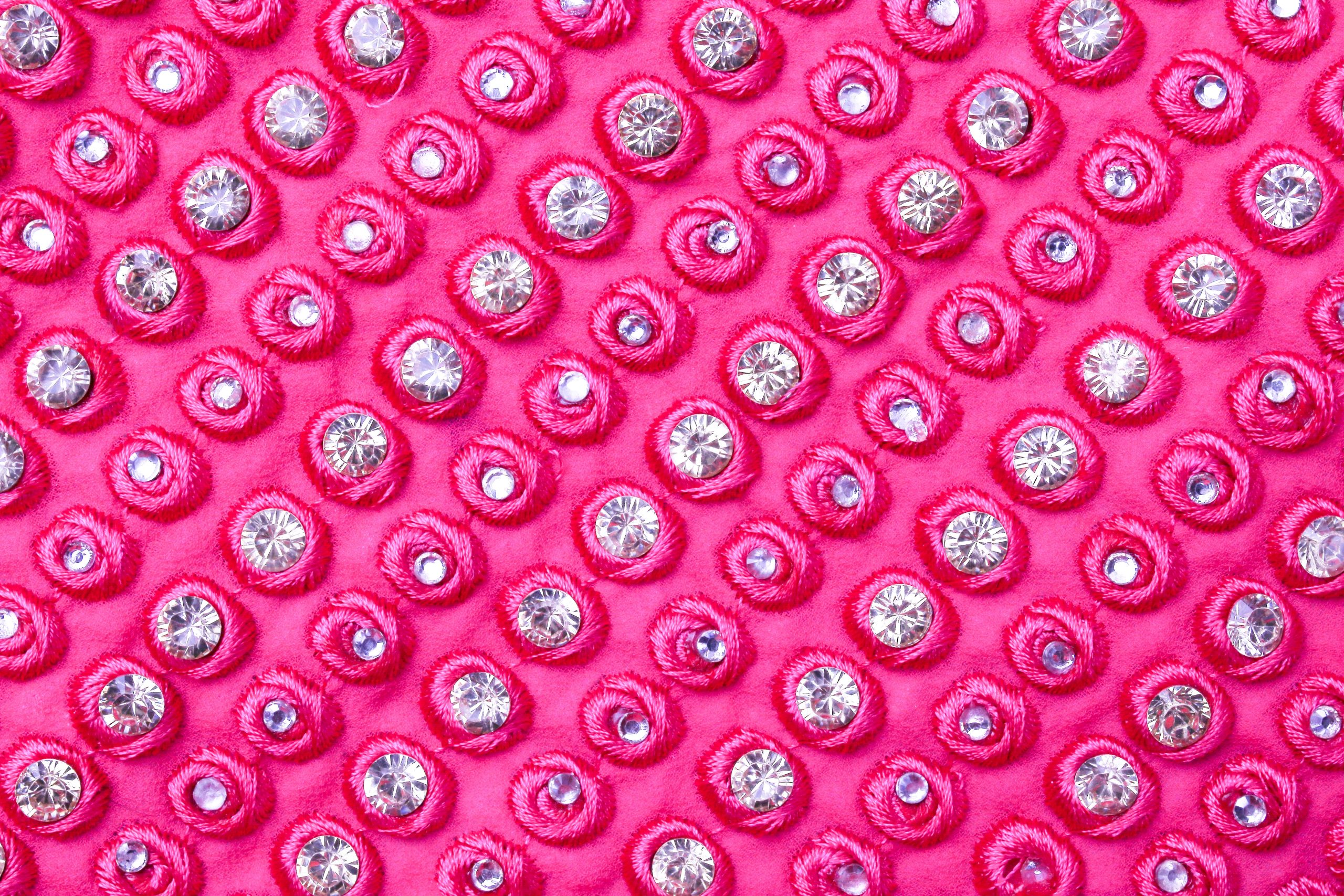 Diamonds Sewed on Pink Fabric