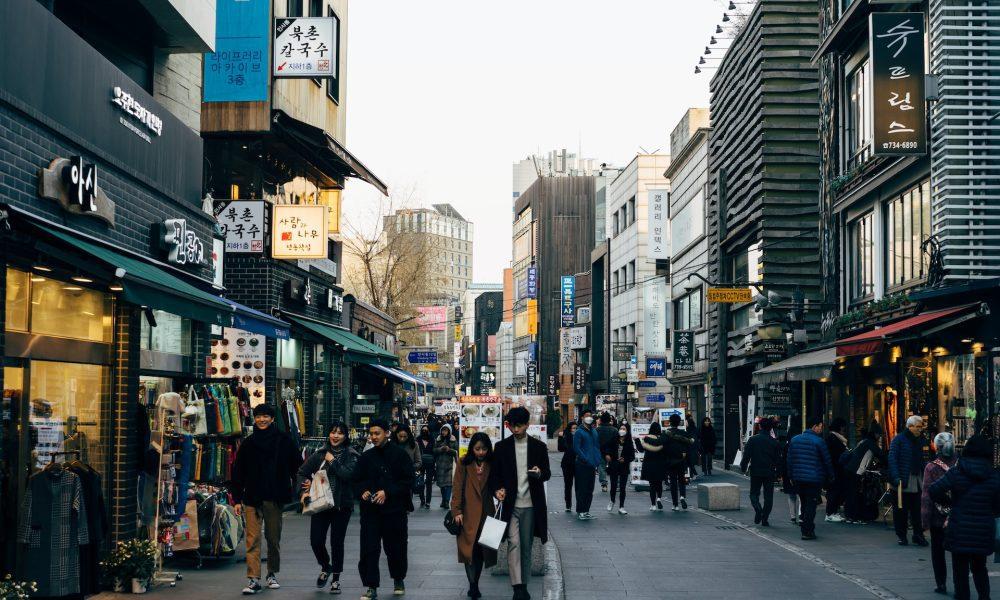 people walking in seoul