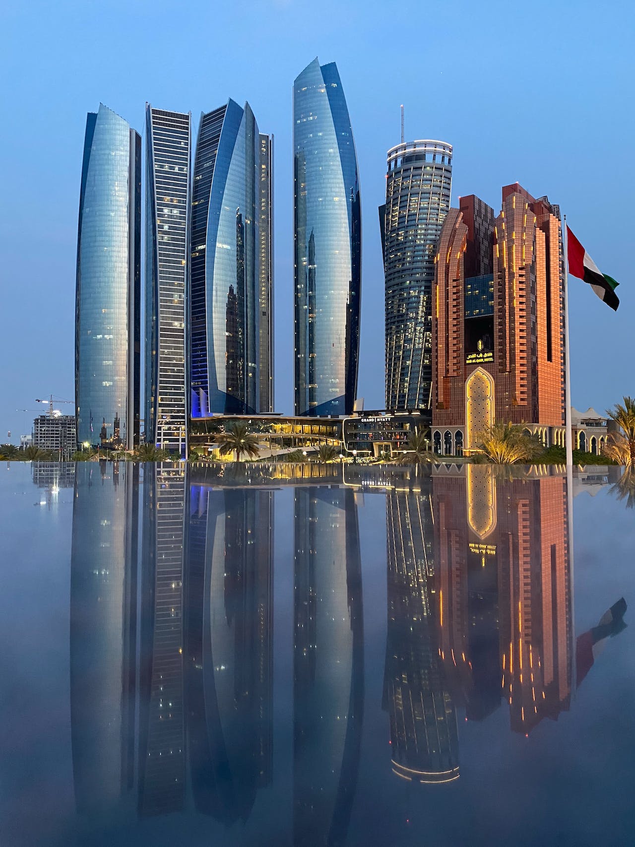 Contemporary skyscrapers placed near water