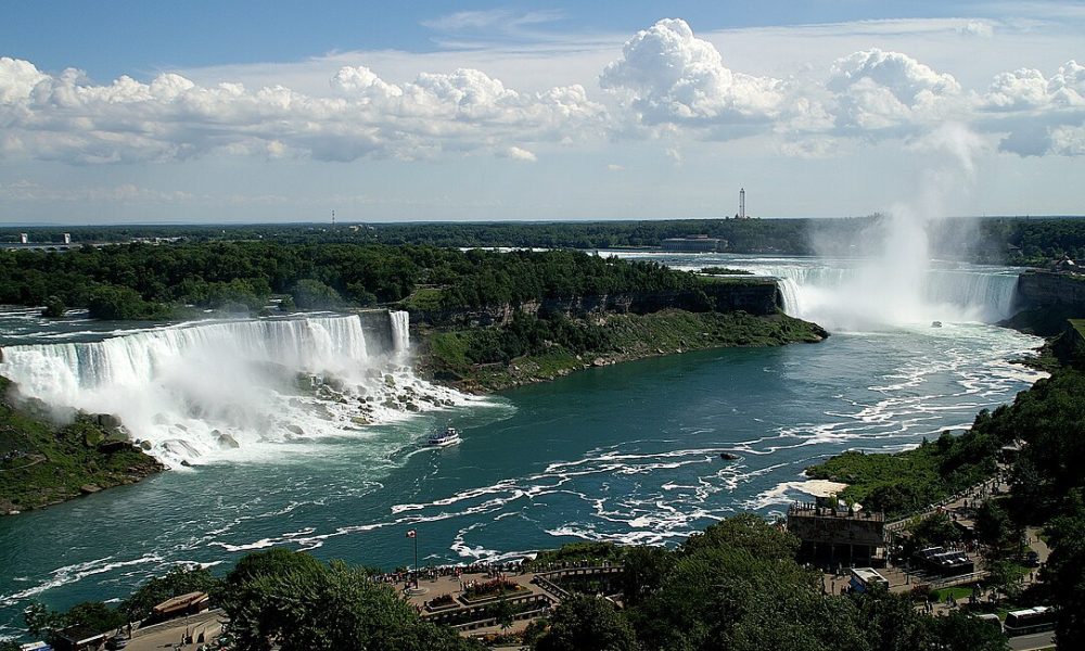 A view of the American, Bridal Veil and Horseshoe Falls from the Presidential Suite of the Sheraton Fallsview Hotel, Niagara Falls, Ontario, Canada.