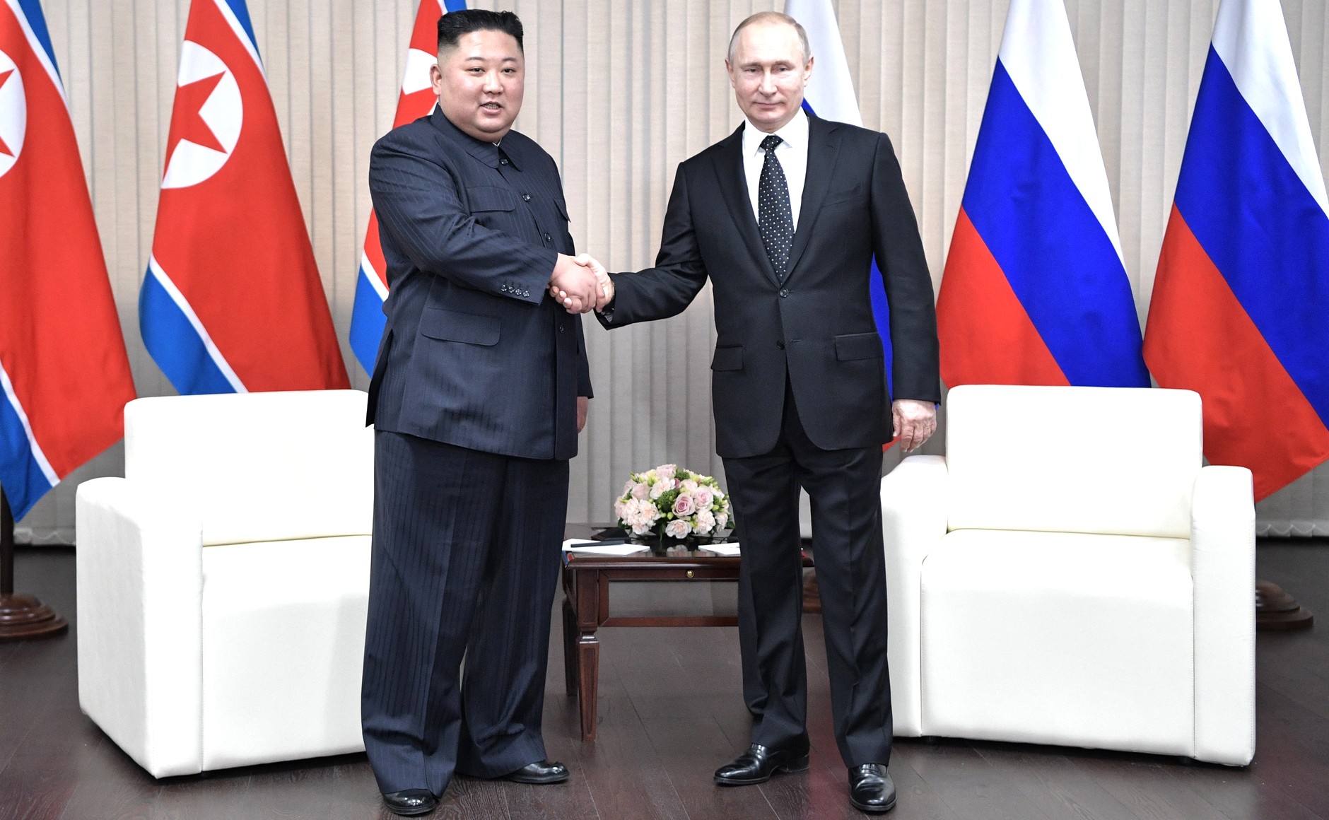 North Korean Leader Kim Jong Un (left) and Russian President Vladimir Putin (right), April 2019.