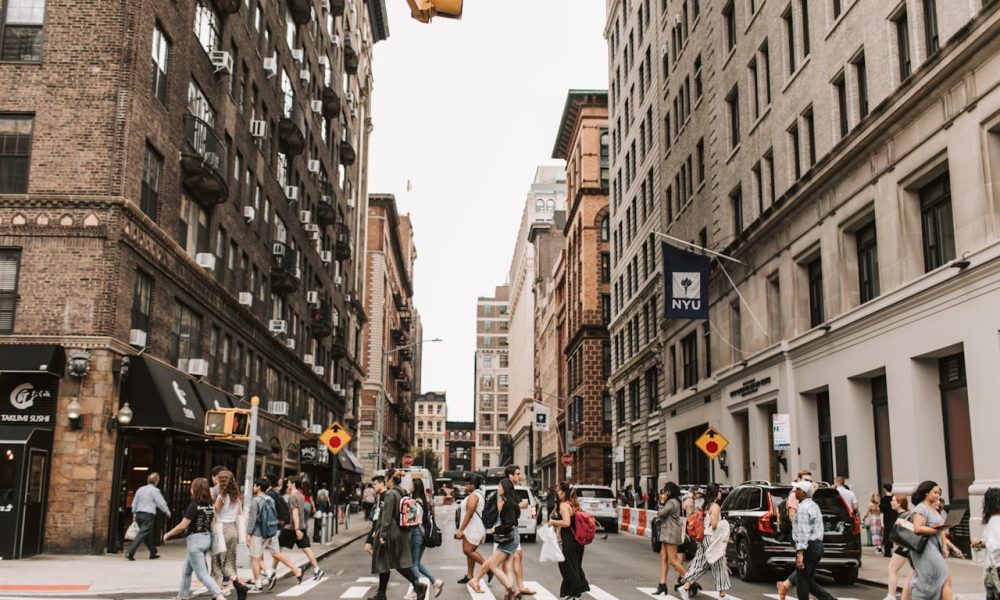 people crossing streets