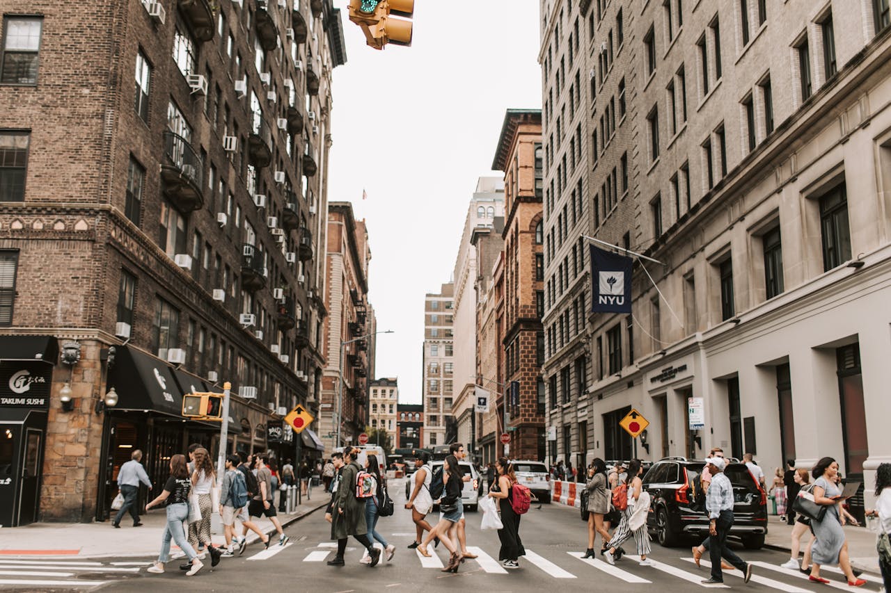 people crossing streets