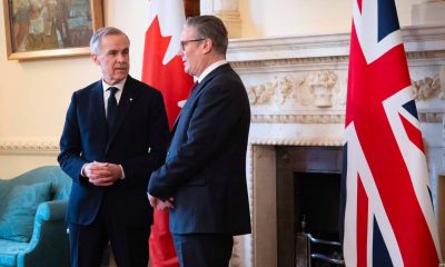 Prime Minister Mark Carney and Prime Minister Keir Starmer make short statements to the media, inside 10 Downing Street, London. 16 March 2026. Photo by Daniel Pereira Office of the Prime Minister of Canada